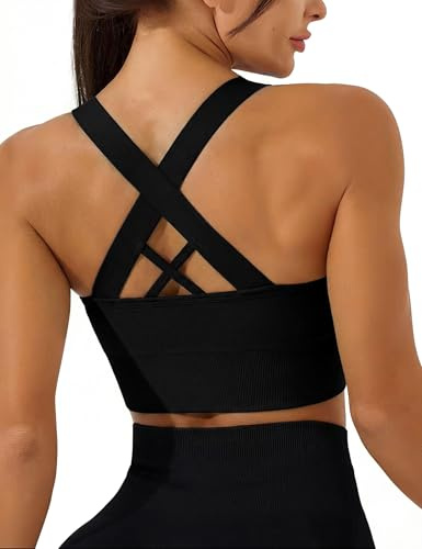 Leversic Reggiseno Sportivo da Donna Top Sportivo Top Fitness Reggiseno Imbottito Palestra Senza Ferretto Reggiseni Push Up per Yoga Jogging Gym Nero M