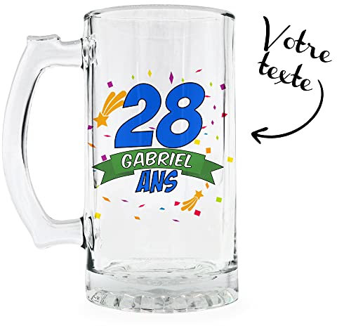 KDO MAGIC Verre à bière personnalisable - Chope à bière 470ml personnalisé avec un texte - Plusieurs modèles - Cadeau anniversaire, fête des pères, mères, Noël, retraite (Modèle anniversaire)
