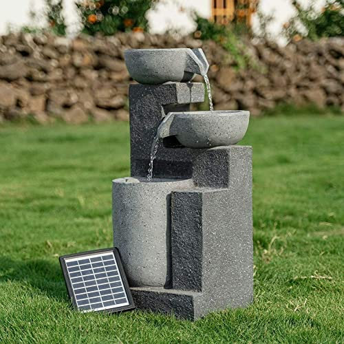 Fontana da giardino per interni/esterni Fontana da giardino per esterni Fontana da giardino a 3 vasche con fontana a LED solare a cascata Decorazione ornamentale per esterni per terrazza, patio,