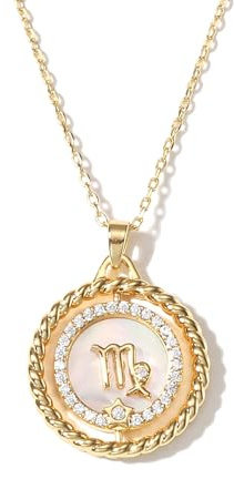SELENICHAST 14K Gold Zodiac Necklace for Women,Gold Plated Rotatable 12 Constellation Astrology Necklaces,Virgo Jewelry for Women Birthday Gifts