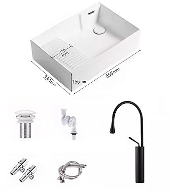 Bathroom Sink Nordic Ceramic Table Basin Side Corner Drainage Washing Machine Basin Balcony Home washbasin Pool with Washboard Basin Counter Basin (Color : B)