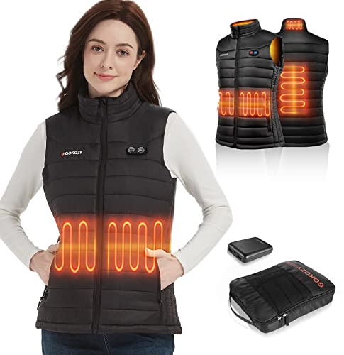 Gokozy Gilet Chauffant Femme avec Batterie, Veste Chauffante Femme Électrique avec 5 Zones de Chauffage 3 Veste Chauffante pour le vélo, Camping, Travail en Extérieur