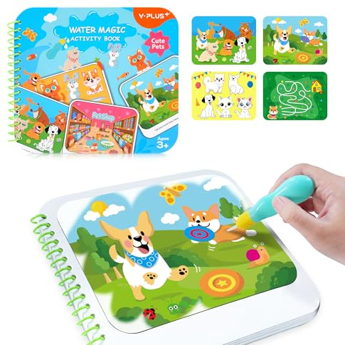 YPLUS Libro de actividades reutilizable para revelar agua, 12 páginas, juguetes de viaje para dibujar y colorear sin ensuciar, pintura con agua para niños de 3 a 7 años, animales