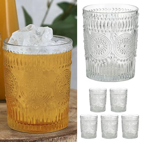 Cepewa Trinkglas 6er Set 'Mandala' | Ø8x10cm 300ml Glas klar | Getränkegläser mit Bodensticker Ornamente (1 x 6er Set Trinkglas 'Mandala' weiß)