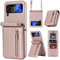 ZHOZEXIN Kompatibel mit Samsung Galaxy Z Flip 4 Stand Stylische Flip Schutztasche aus Leder,Brieftasche mit Reißverschluss,Kartenfach,Geldfach,Handytasche mit Kordel für Galaxy Z Flip 4（Roségold）