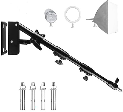 NEWFUN Support Mural pour Lumière avec Base Triangulaire, Support Rotatif à 180 Degrés,53-100CM, Bras Mural pour Caméra pour éclairage Annulaire, Boîte à Lumière, Monolight à Parapluie, Stroboscopes