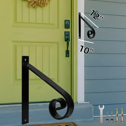 Vlaeng 30,5 cm Handlauf für Außentreppe, einstufiger Treppenhandlauf - Wandmontage Schmiedeeisen Handlauf - Pulverbeschichteter Kohlenstoffstahl - Schwarz