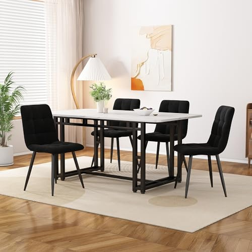 120 x 70 cm matbordsset med 4 svarta sammetsstolar, modernt köksbord med svarta järnben, elegant möbelset för matsal, lätt att montera, elegant boendedesign