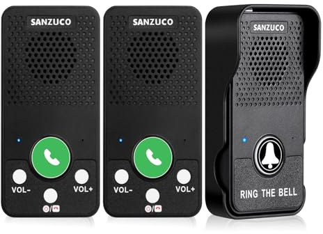 SANZUCO Doorbells, Waterproof Wireless Doorbell Hands Free, 1000ft Range Door Bell Intercom Supports Two Way Communication with 4 Chimes 8 Volume Levels (2 Receivers &1 Transmitter Black)