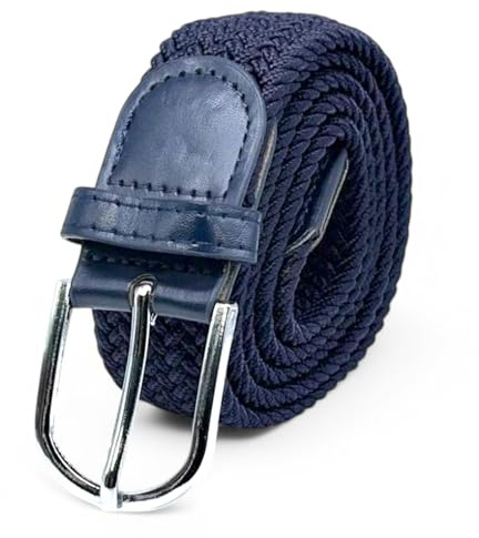 SEGMENTES Stretchigt och elastiskt flätat bälte för män och kvinnor med ovalt spänne med längd från 100 cm till 135 cm, passar varje midja, klänningsbälte eller avslappnad, Marinblå, one size