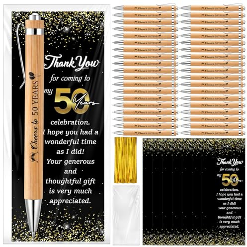 Sayglossy 50 Sets 50th Birthday Party Favors for Guests Anniversary Party Favor Include 50 Ballpoint Pens with 50 Thank You Cards 100 Bags and Twist Ties for Anniversary Birthday Wedding Shower