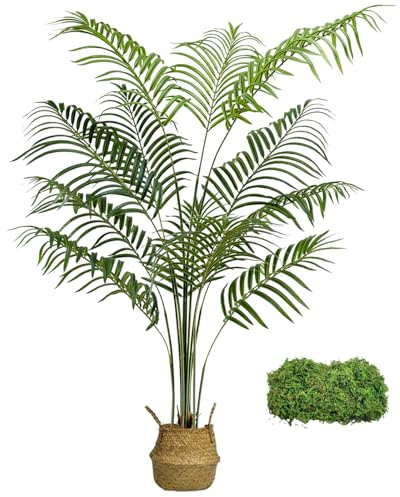 KARYLLYD Artificial Palm Tree 5.2FT, Faux Plant Tree 160cm with Moss and Woven Basket, Tropical Fake Areca Palm Plant for Indoor Outdoor Decor in Home Living Room Office Bedroom Hotel