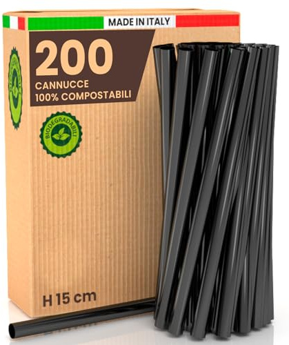 200 Cannucce Larghe Riutilizzabili Rigide Jumbo Nere per Cocktail 15cmx8mm
