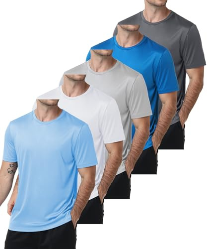 ZITY Rashguard - Confezione da 5 magliette a maniche corte da uomo, protezione UPF 50+, per sport acquatici, asciugatura rapida, traspiranti, per corsa, maglietta funzionale, L