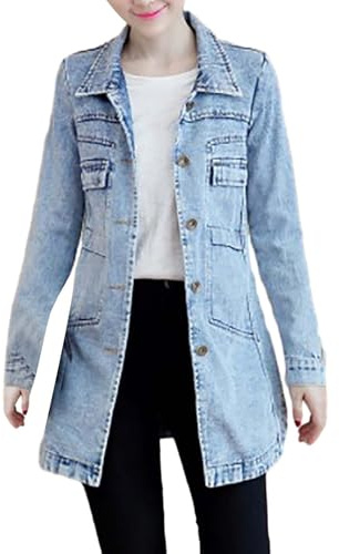 Generisk jeansjacka dam lång stora storlekar – jeansrock dam lång oversize-sommarjacka eleganta jeansjackor midja denimjacka streetwear jacka med fickor övergångsjacka med knappar trenchcoat