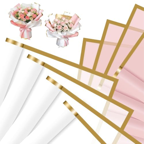 Bangbobi 40 ark blompapper 58 x 58 cm rosa och vitt presentpapper för bukett vattentät sidenpapper för bröllop och presentförpackning