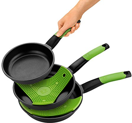 BRA Prior - Set di padelle in alluminio pressofuso antiaderente,nero.