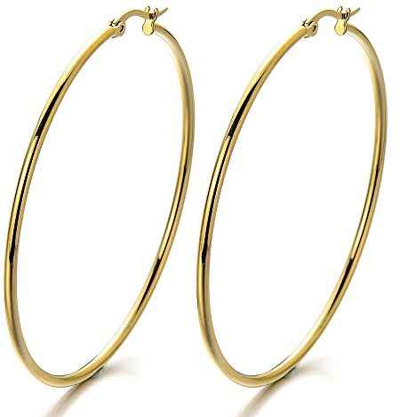 2 Grande Or Plaine Cercle Boucle d'oreille Charnière - Femme Filles Boucles d'oreilles Créoles - Acier Inoxydable