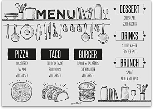 100 Sets de Table avec Une Optique de Menu | DIN A3 Rectangle I sous-Mains napperon Papier Gris Noir, Vieux Design | Usage Unique| dv_122