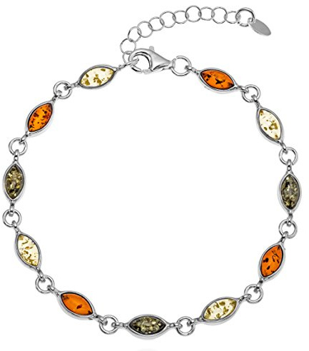 Copal Pulsera De Mujer Con Ámbar Natural Multicolor Y Plata De Ley