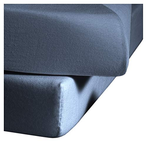 fleuresse Jenny C klassisches Jersey-Spannlaken, 100% Baumwolle, mit praktischem Rundumgummi, Fb. Denim, Größe 120 x 200 cm, auch passend für 110/130 x 200