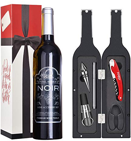 Kato Wine Cavatappi, Kit apribottiglie per vino, Set di accessori per vino, 5 pezzi, Regalo di San Valentino perfetto per amanti del vino e bevitori, Argento