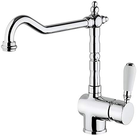 Paini – Rubinetto Miscelatore Monocomando Cucina, Lavello, Cromato, Leva laterale con bocca alta orientabile, Canna antica, Design barocco, interamente prodotto e lavorato in Italia