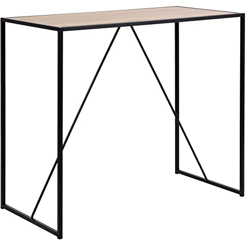 AC Design Furniture Jörn rechteckiger Bartisch, Tischplatte in Wildeiche-Optik und schwarzes Metallgestell, Esszimmerbar, Wohnzimmerbarmöbel, 1 Stück