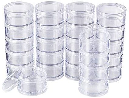 BENECREAT 25 PCS Plastic Stackable Bead Storage Containers Clear Round Bead Storage Jars for Crafts,Small Items,Beads,Jewelry Findings