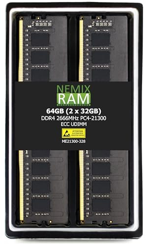 NEMIX RAM 64GB (2X32GB) DDR4 2666MHZ PC4-21300 2Rx8 1.2V 288-PIN ECC Unbuffered UDIMM Memory KIT