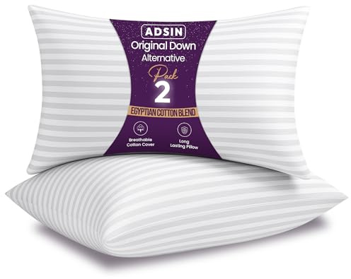 adsin Stripe Bed Pillows, Bounce Back Premium Polyester Hypoallergenic And Dust Mite Resistant Hotel Luxury Sleep Pillows, for Back and Side Sleepers Pillow (Extra Firm, Pack of 2)
