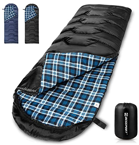 Bessport Schlafsack Flannel für Camping 3-4 Jahreszeiten - 10 °C-15°C | Winter Schlafsack Leichtgewichtig, Wasserdicht und Warm für Erwachsene und Kinder,Rucksackreisen,Camping, Wandern und Reisen