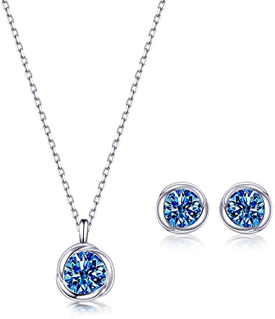 immobird Conjunto Collar y Pendientes Mujer Plata 925 de Rosas con Zafiro