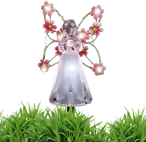 LOXE Angelo luci solari per Esterni | Luci d'Angelo Decorative ad energia Solare Impermeabili - 7 LED Perline luci solari Facili da installare per cimitero, Tomba, Giardino, Patio, Cortile