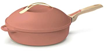 COOKUT - La Fabuleuse Padella 8-in-1 – Un unico utensile che sostituisce padella, pentola, sautè, casseruola - Con 2 manici rimovibili, cestello per vapore/frittura, spatola in legno - Peonia