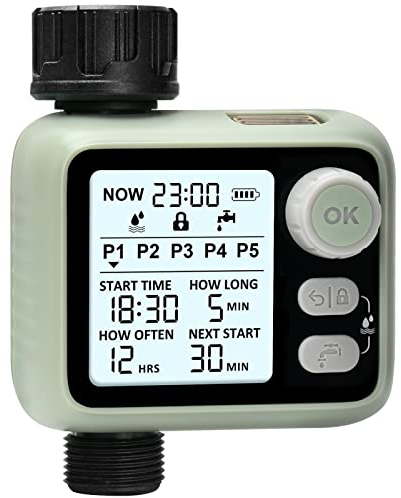 Johgee Temporizador de Riego,hasta 5 programas de riego por día, Automático Programador de Riego IPX5 Automático/Manual para Jardín, Balcón y Césped