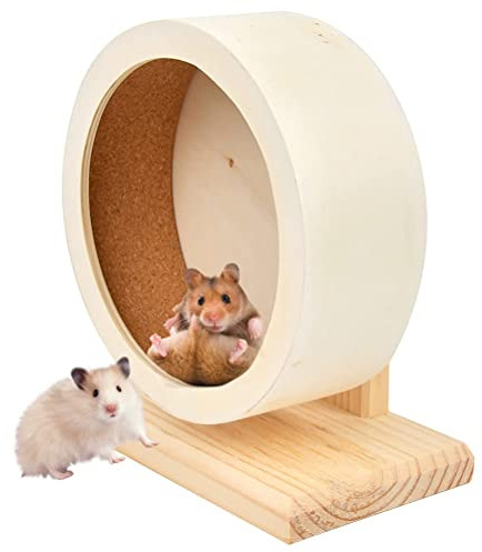 GENCAM Wooden Hamster Wheel, Silent Hamster Exercise Wheel, Non Slip Run Disc for Syrian Hamsters, Gerbils, Rat, Mice, Dwarf, Small Chinchilla (15CM)