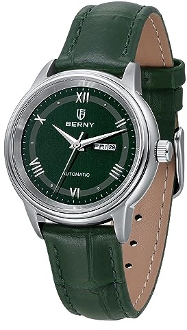 BERNY Orologio Automatico Donna Orologio da polso meccanico 5ATM impermeabile a carica manuale Orologio con lente di zaffiro con apertura calendario