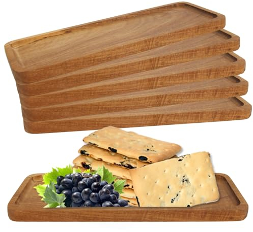 WOPPLXY 6 PCS Acacia Wooden Serving Platter Tray - 28 x 10CM Rectangle Wood Serving Boards for Food, Appetizer, Decor