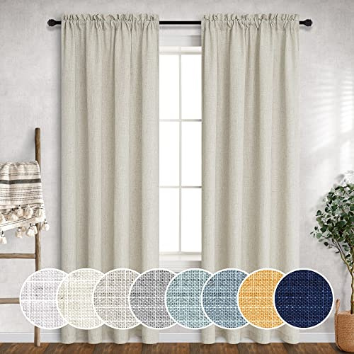 Mrs.Naturall Cortinas beige de 60 pulgadas de ancho para sala de estar, juego de 2 paneles con bolsillo para barra, cortinas semitransparentes de lino primitivo extra grande de arpillera para