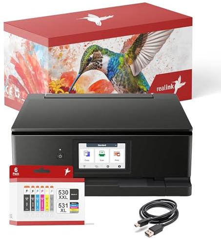 realink Set aus Multifunktionsdrucker TS8750 (Drucker, Scanner, Kopierer) inklusive 6 Druckerpatronen kompatibel für Canon TS8750