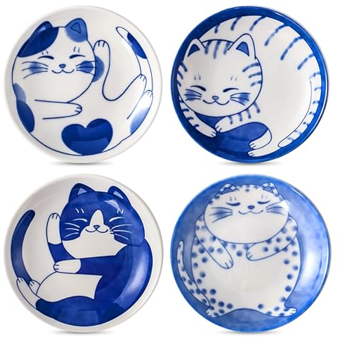 MEYAGOT 4 piezas cuencos de salsa de soja de cerámica, platos de salsa de soja, cerámica cuencos de servir, platos japoneses cuencos de cerámica para gatos pequeños cuencos para acompañamiento
