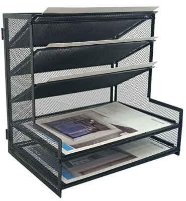 SETTFRFE Office Supplies Desk Organizer,Metal Desktop File Holder Organizer with 5 Tier Paper Tray,Black