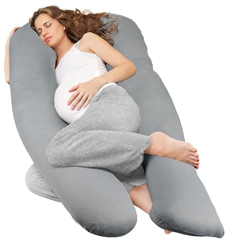 Nuliie Pregnancy Pillow for Sleeping, U Shaped Full Body Pillow with Washable Cooling Fabric Cover, Maternity Pillow Support for Back, Hips, Legs for Pregnant Women (Cooling Light Grey)