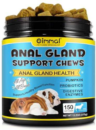 Anal Gland Soft Chews for Dogs, 150PCs Dog Anal Gland Chews with Pumpkin, Digestive Enzyme & Probiotics Support Healthy Bowel Function - Fibre Supplements Soft Chews for Dogs - 13.2oz / Beef Flavor