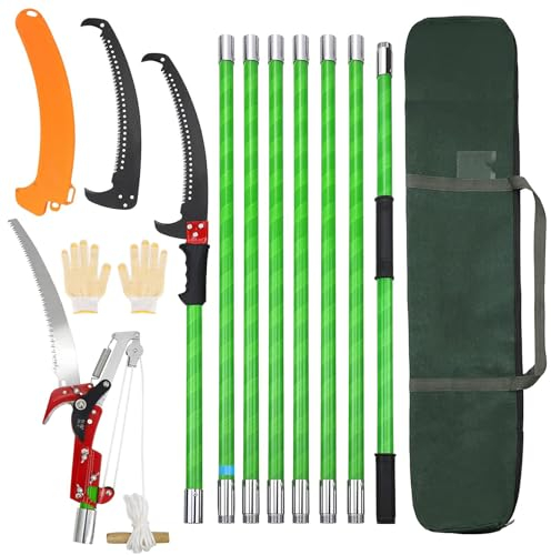 WOOLUCK Scie à Élaguer Télescopique 8 m, Scie à Perche Extensible avec Lame en Acier Tranchant Scie d'Élagage, d'outils de jardin Sécateur de palmier