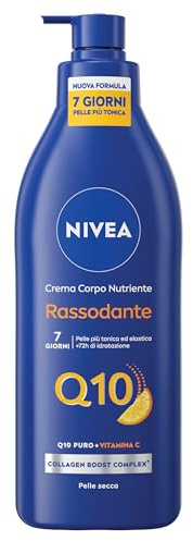 NIVEA Q10 Crema Corpo Nutriente Rassodante 400 ml, Crema rassodante corpo con Coenzima Q10 Puro e Vitamina C, Crema corpo idratante pelle secca 72h per una pelle più tonica ed elastica