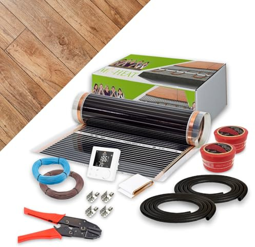 Elektrisk golvvärme 130 W/m² – komplett set 3,0 m² med WiFi Smart termostat – golvvärme elektrisk för laminat, parkett, vinyl på HDF-bärplatta
