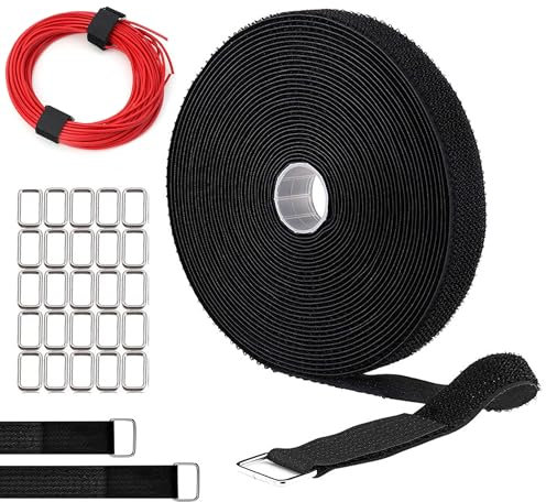 Cinta de velcro de 5 m con 25 hebillas, libre de cortar, cinta de velcro de 2 cm de ancho, cinta de velcro reutilizable para organizar tus cables, cordones, mangueras