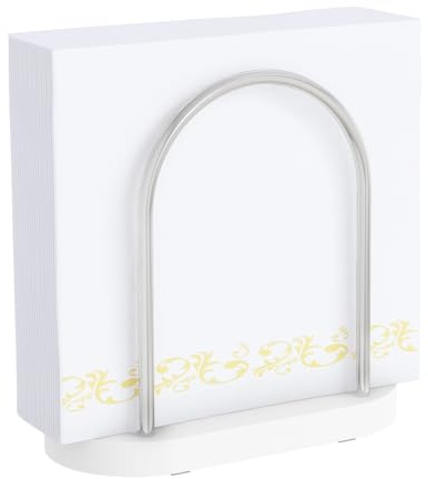 STWWO Servilletero Curvo de Mesa Servilletero de Metal Blanco Soporte Servilletas Verticalde Dispensador de Servilletas para Decoración de Cocina Comedor Bar, Base de Madera, 14cm High